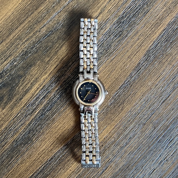 Women's GUESS Vintage early 1990’s Two Tone Quartz Watch Analog Black Face - Picture 2 of 7